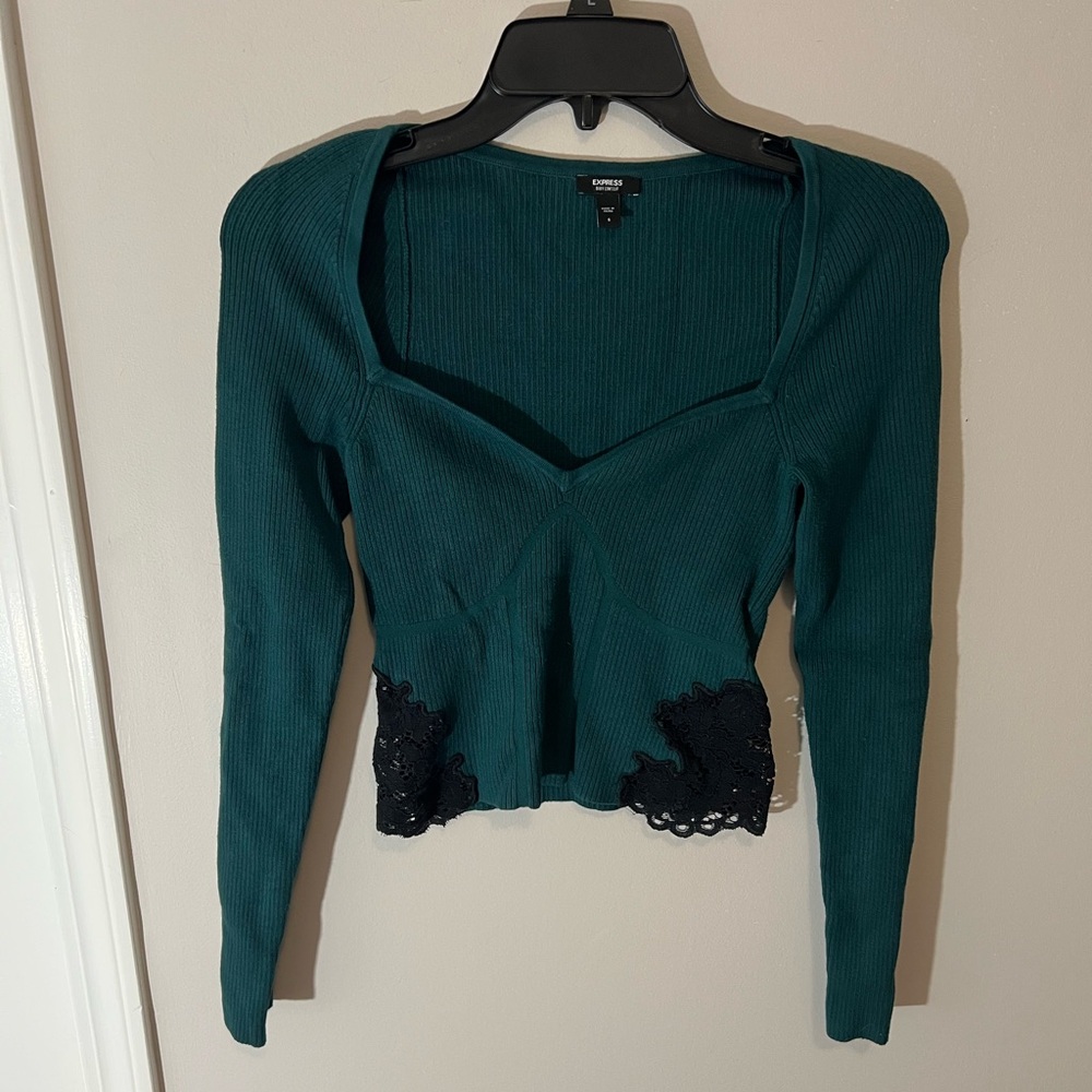 Express Womens Small Body Contour Corset Sweater Sweetheart Neck